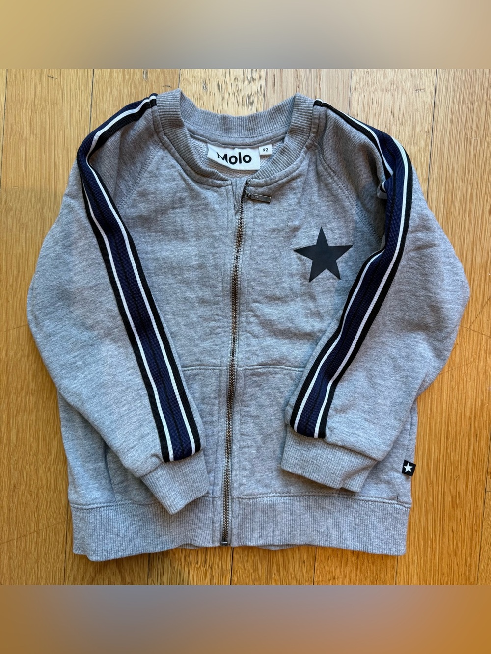 Molo Grey Zip-Up Sweatshirt with Navy Stripe and Star